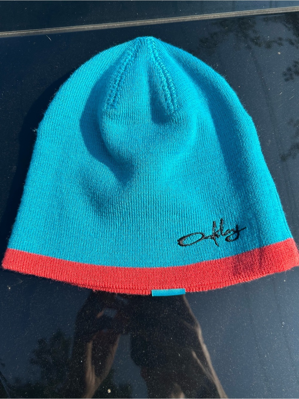 Oakley Kids Teal Beanie with Red Trim
